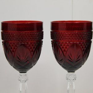 Vintage Crystal D'Arques Ruby Red Wine Goblet Set of 4